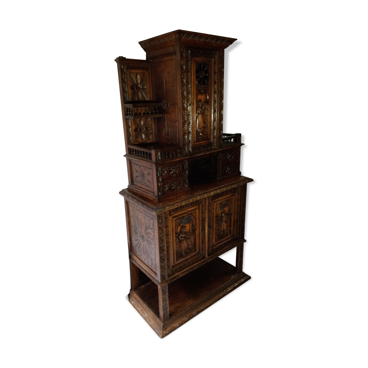 Furniture 2 Breton bodies in oak wood carved with characters