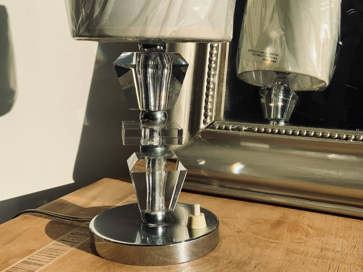 Vintage lamp in crystal and chrome French manufacture PL Shade