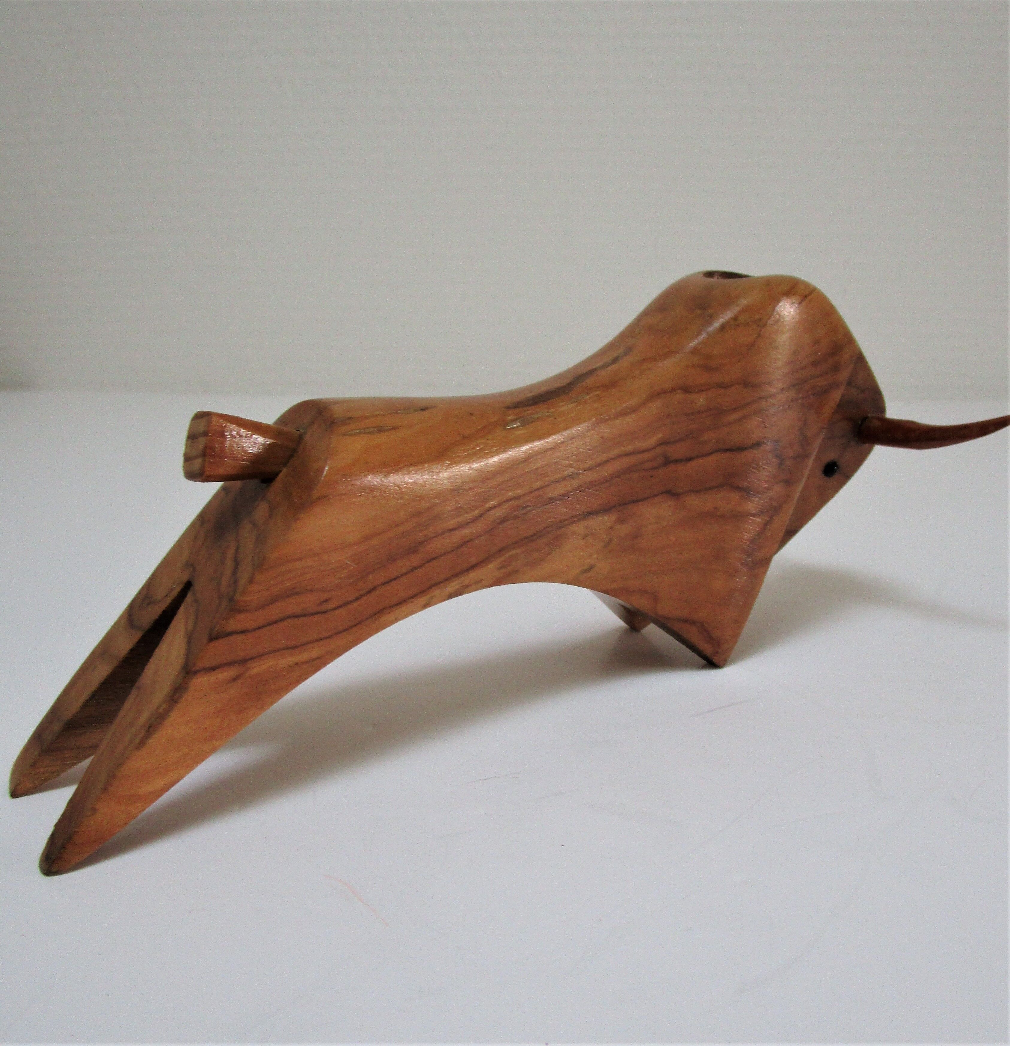 Wooden candlestick bull 70s