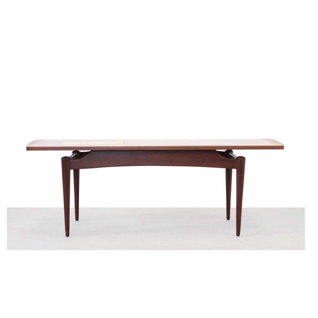 Louis Van Teeffelen teak coffee table with mosaic inlay