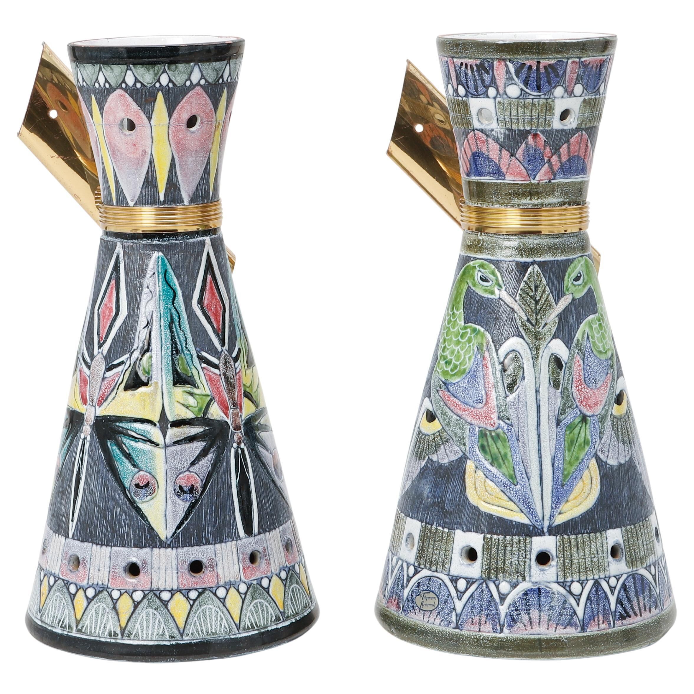 Pair of Tilgmans wall lights in hand-painted ceramic Unique Sweden 1960