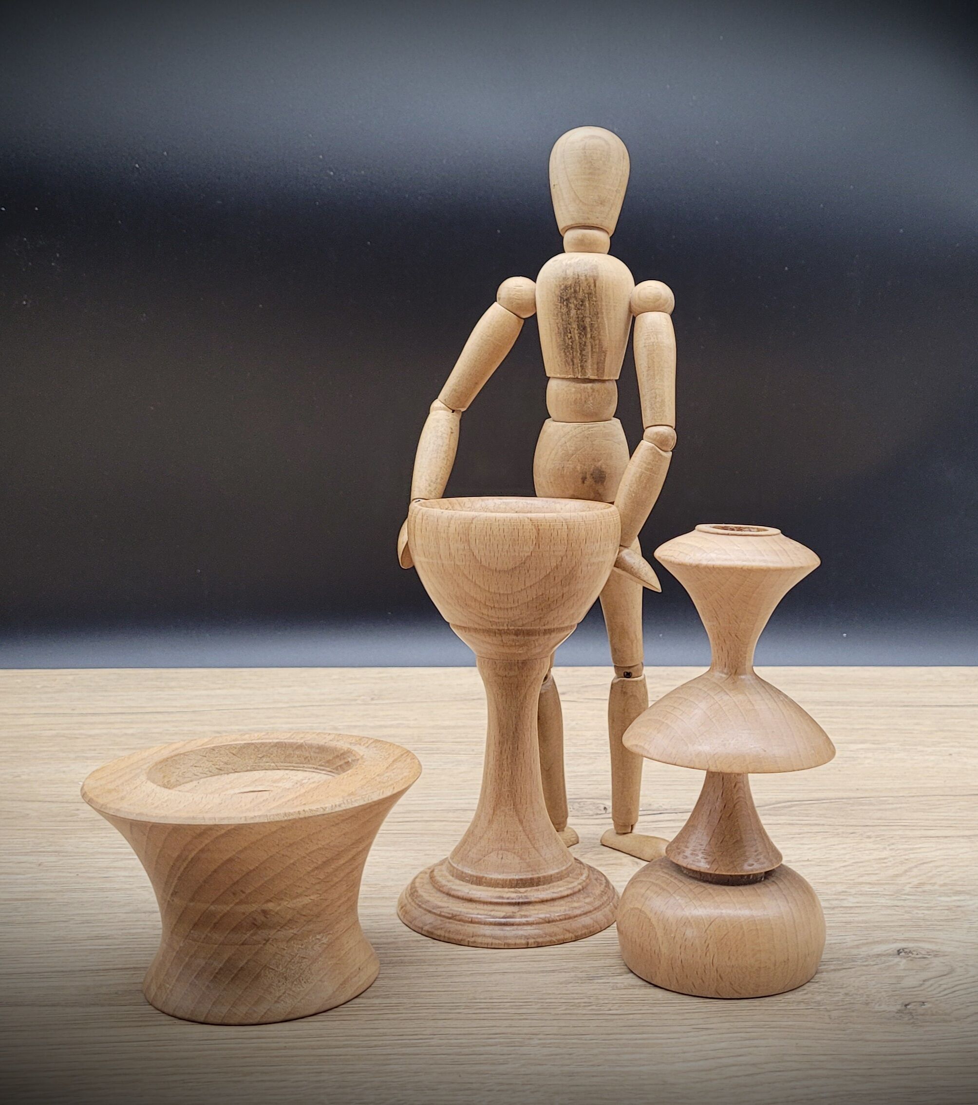 Trio wooden candle holders