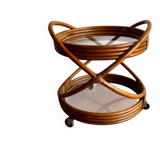 Chariot à dessert en rotin et bambou style Mid Century