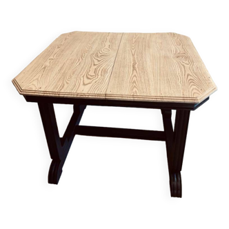Art Deco dining table with raw wood top