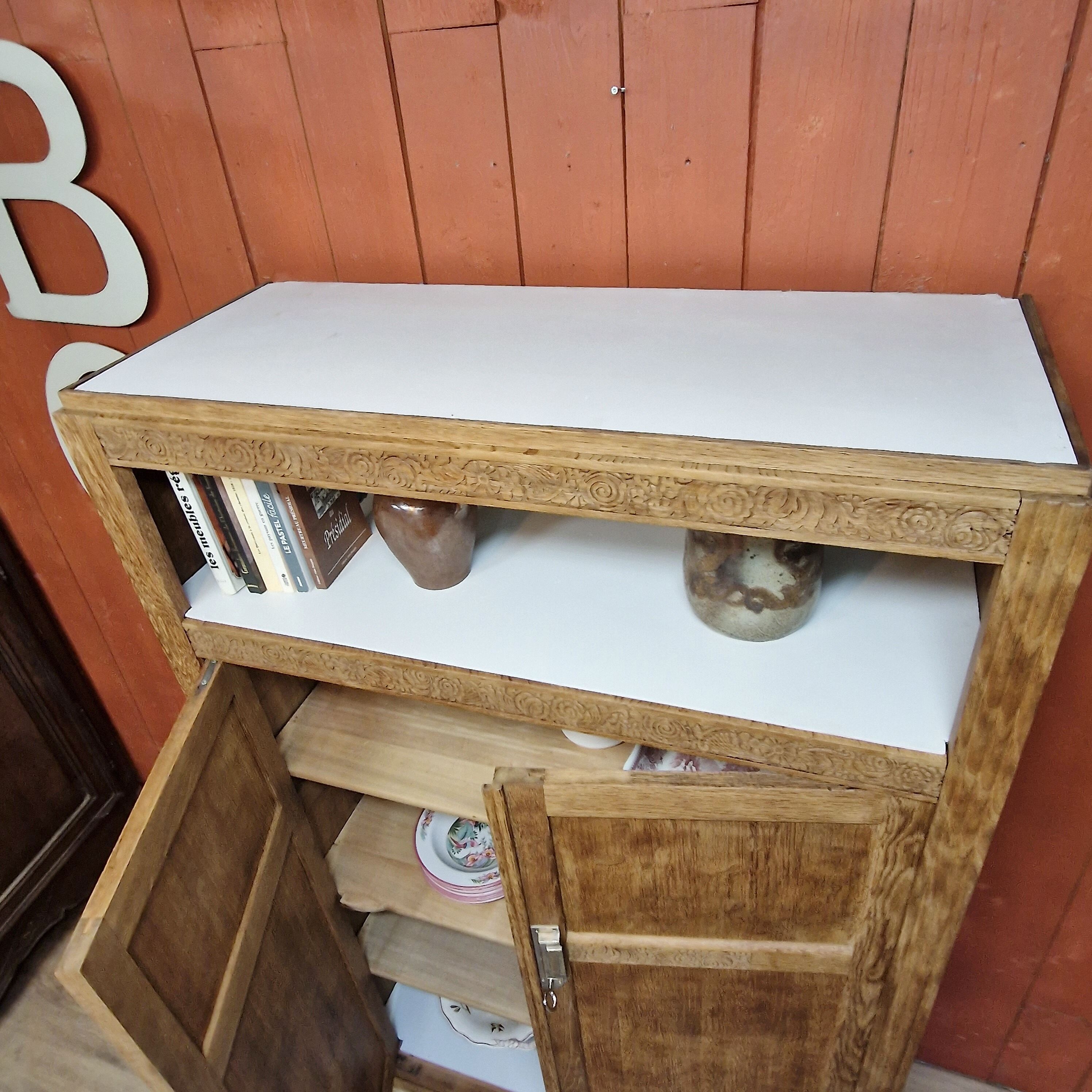 Oak wardrobe 2 doors Art Deco style renovated