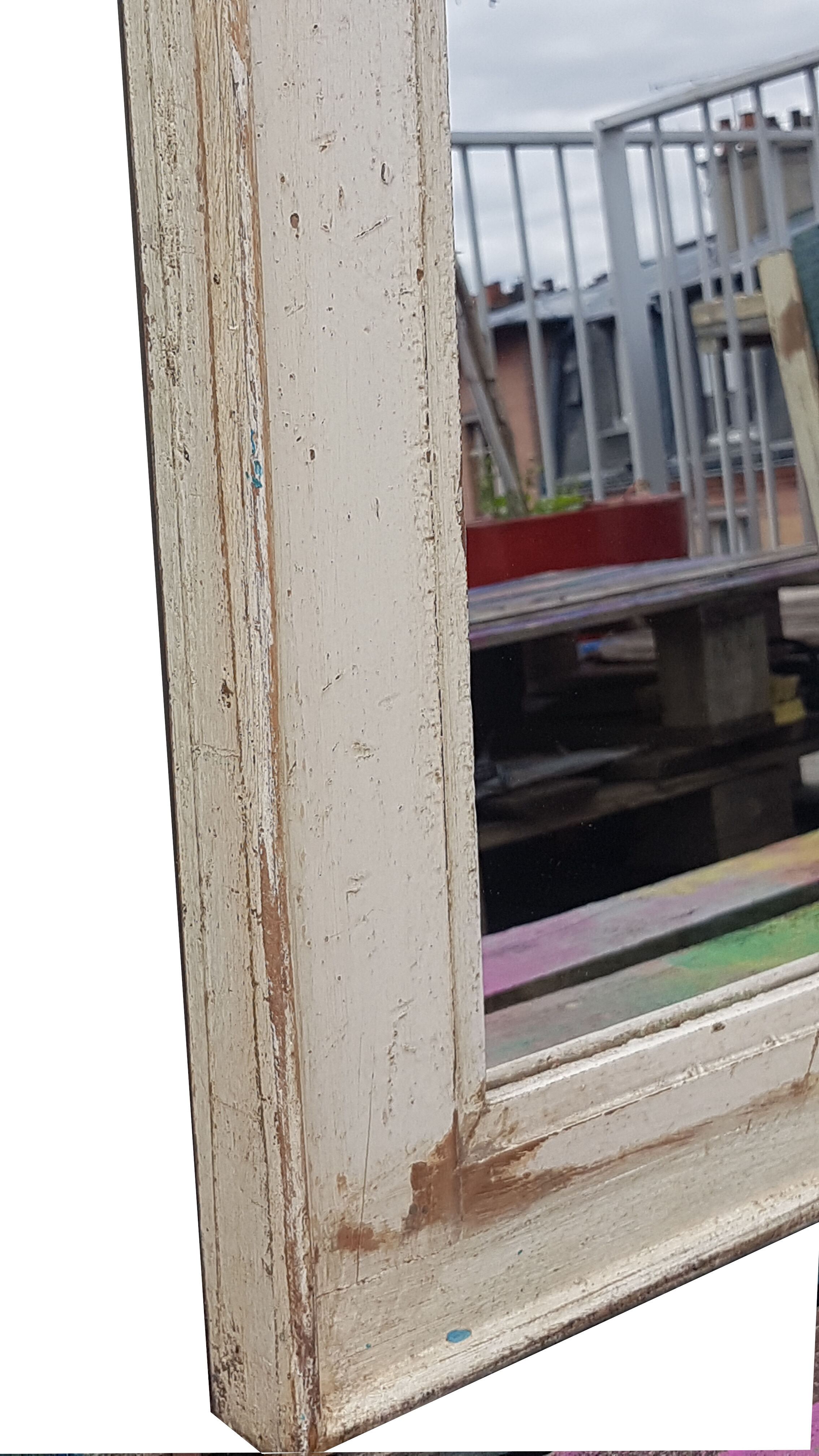 Mirror white wood old teak patina 34x4x58cm