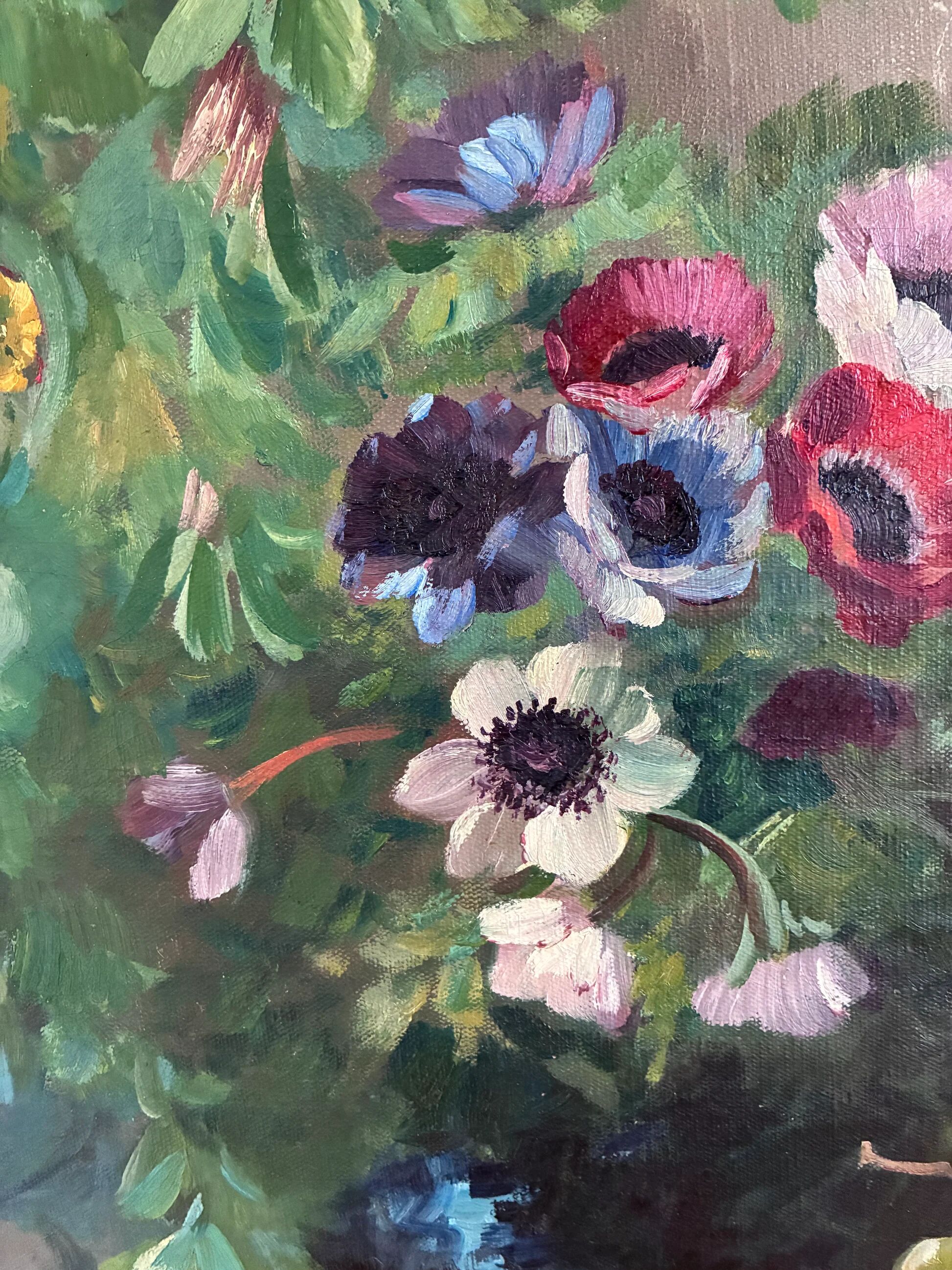 Large vintage original floral still life painting with fruit