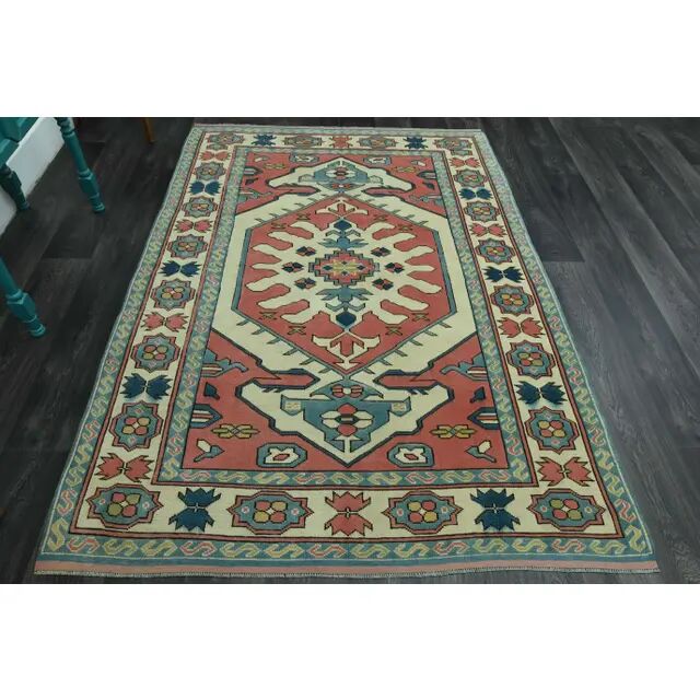 1970s Vintage Turkish Oushak Handmade Wool Cotton Pink Area Rug 162x226