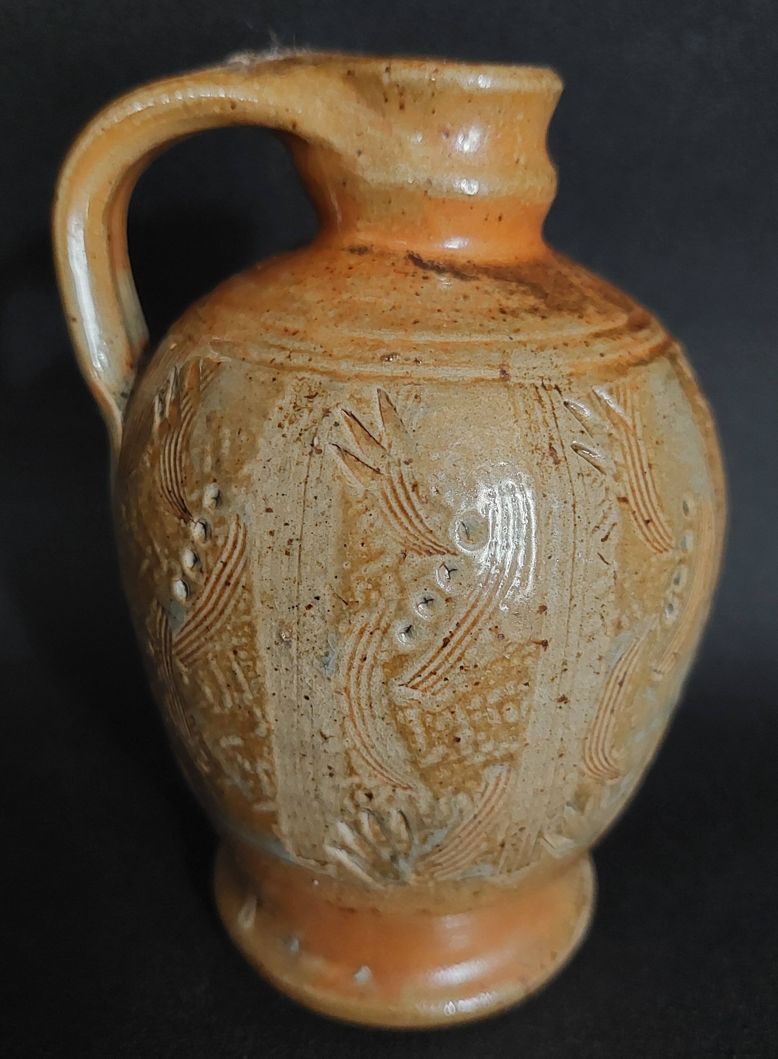 20th century stoneware carafe, salt stoneware, Perrine Léger, the workshop of the upper Gard