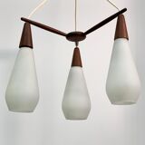 Swedish midcentury opal and teak ceiling lamp