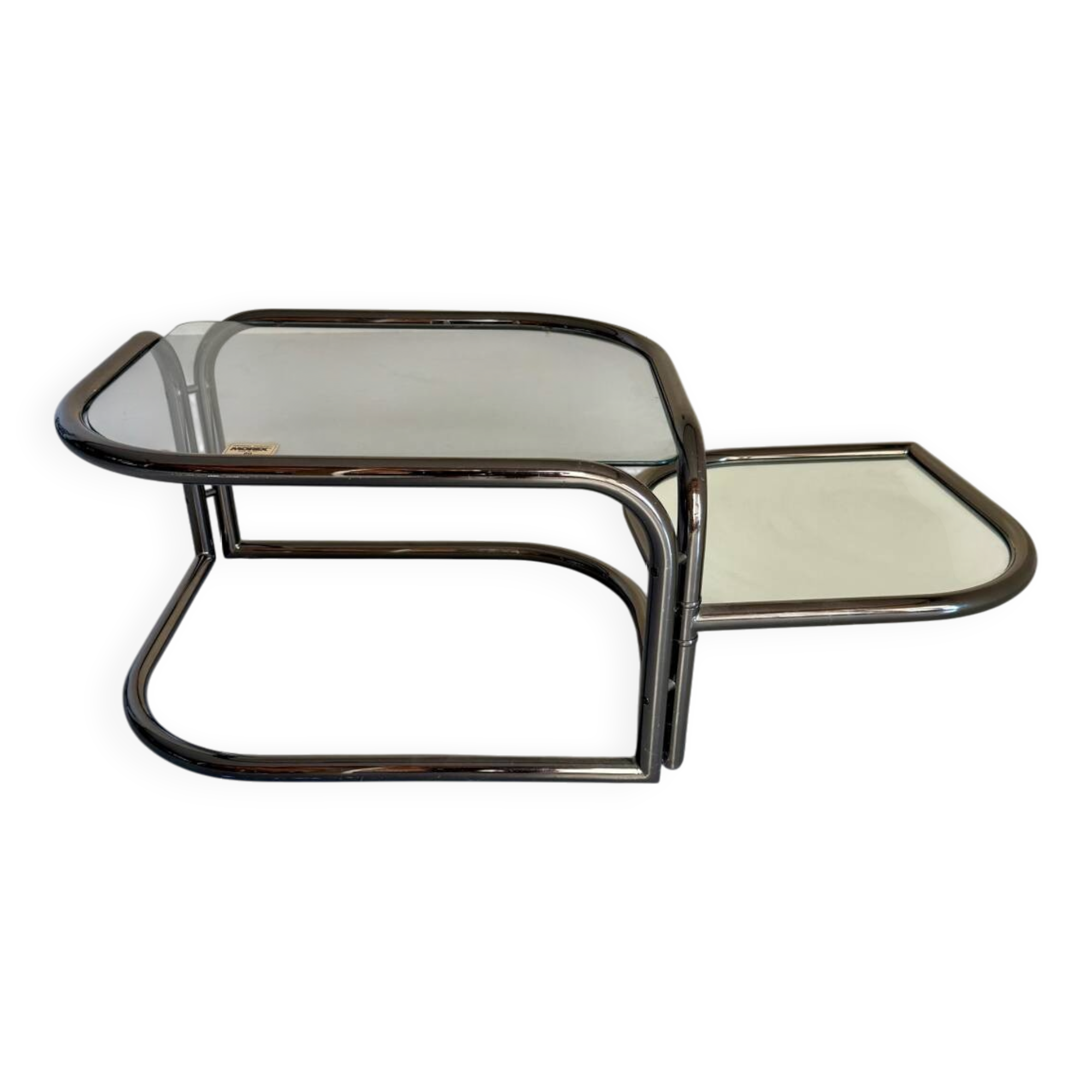 Vintage tubular coffee table with glass top, Italian design Morex, 70s