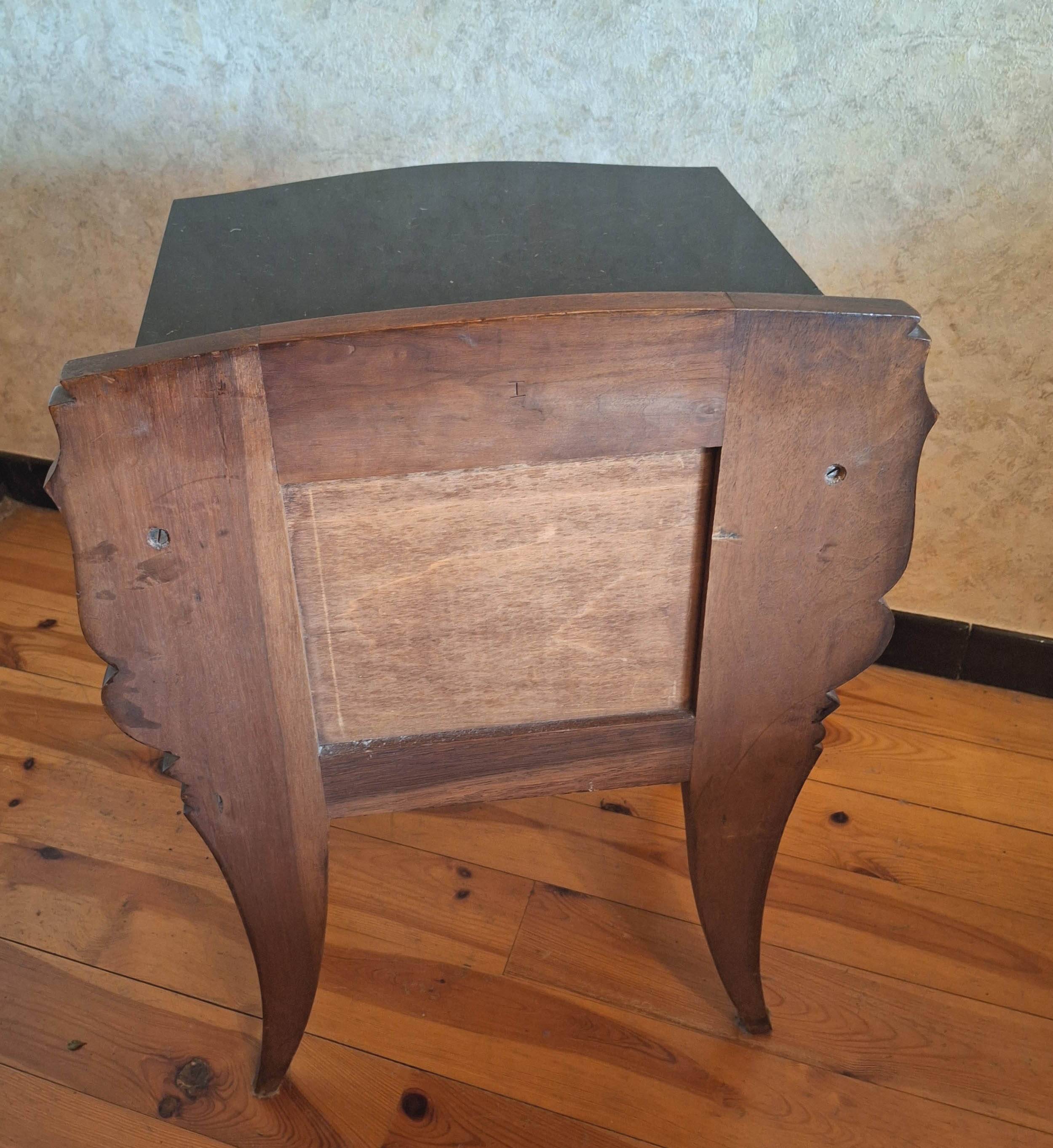 Black marble and burl walnut bedside table