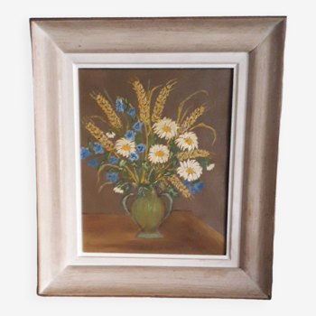 Old oil painting representing a bouquet of flowers
