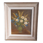 Tableau ancien à l'huile représentant un bouquet de fleurs