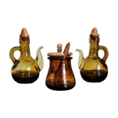 Service huile et vinaigre en verre ambré