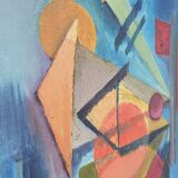Tableau peinture ancienne géométrique année 1970