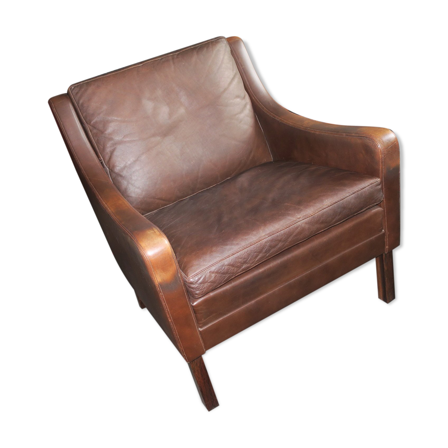 Fauteuil en cuir et bois de rose, années 1960