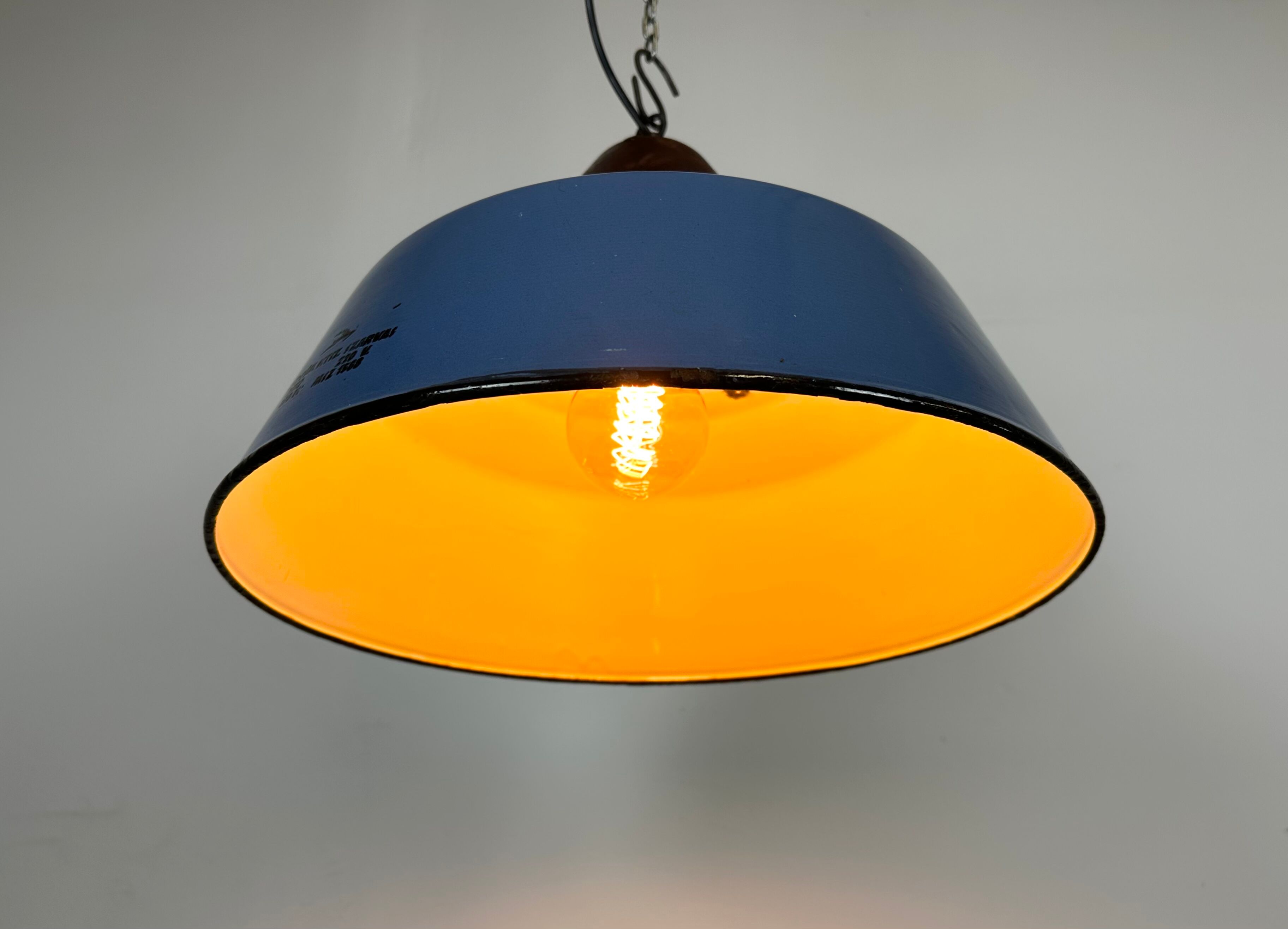 Industrial Blue Enamel and Cast Iron Pendant Light, 1960s