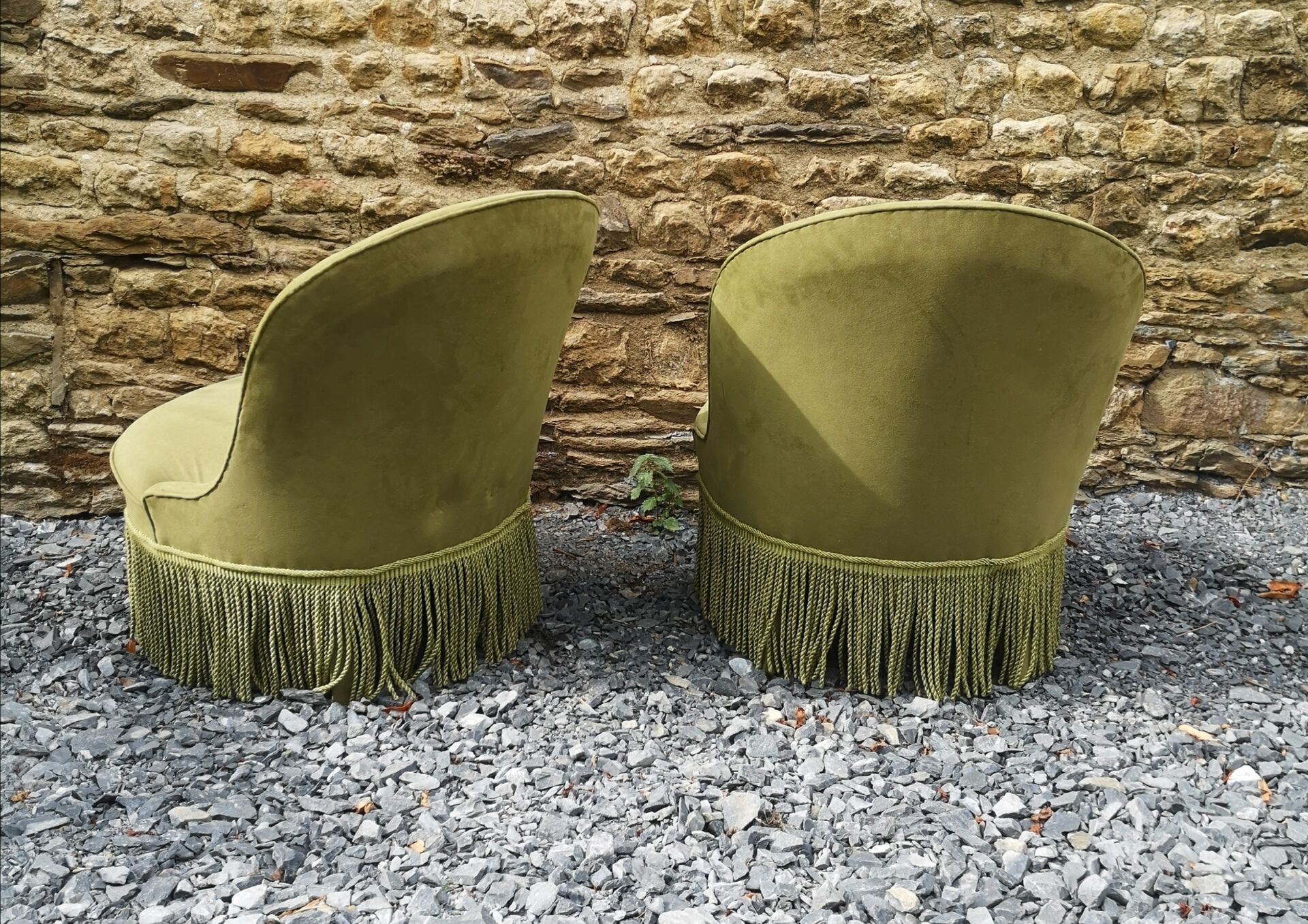 Pair of green toad armchairs