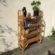 Étagère sur pieds en rotin et chêne vintage 1950-60
