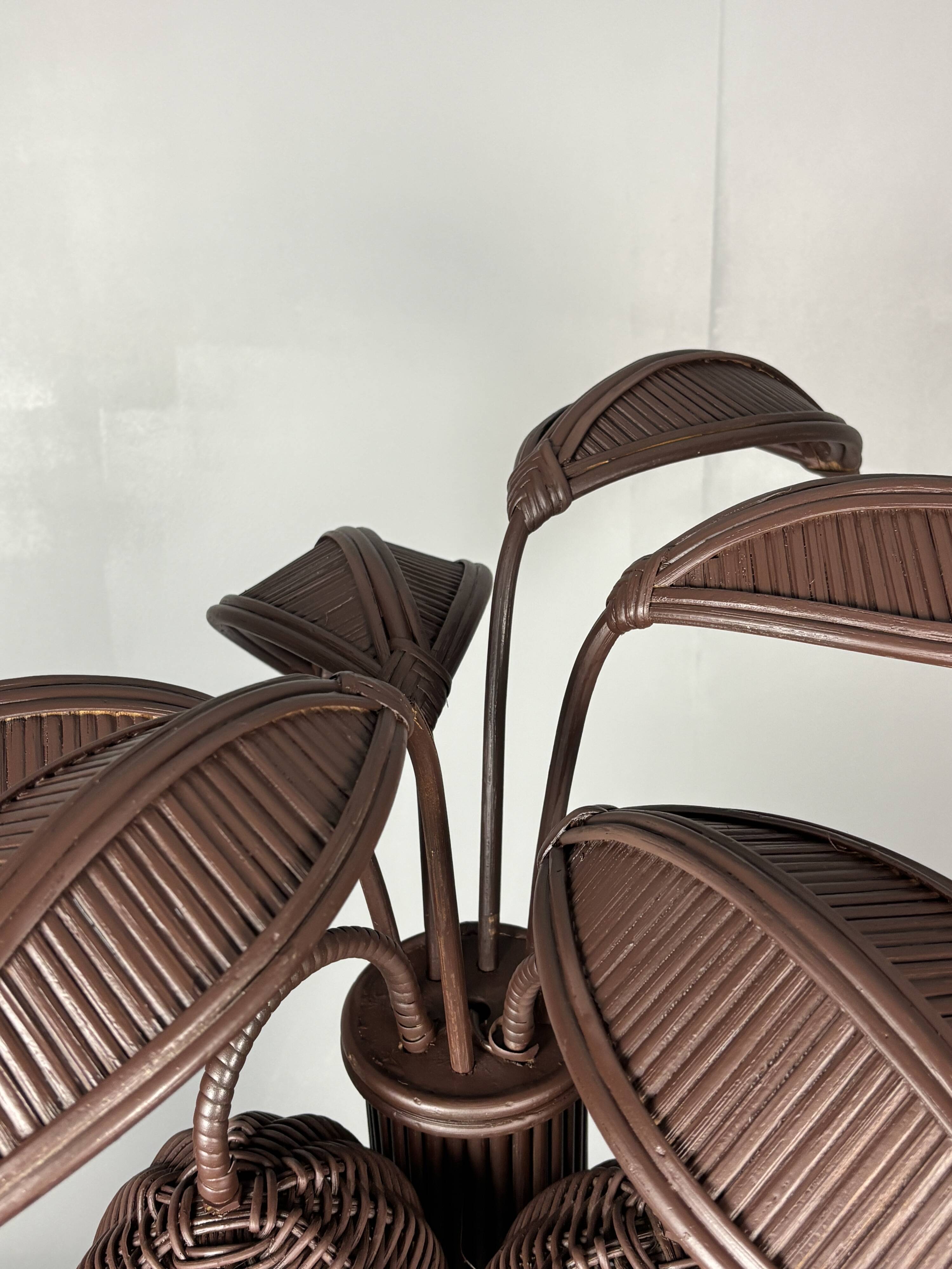 Pencil reed rattan bamboo palm tree coconut table lamp Maro Lopez style 70s