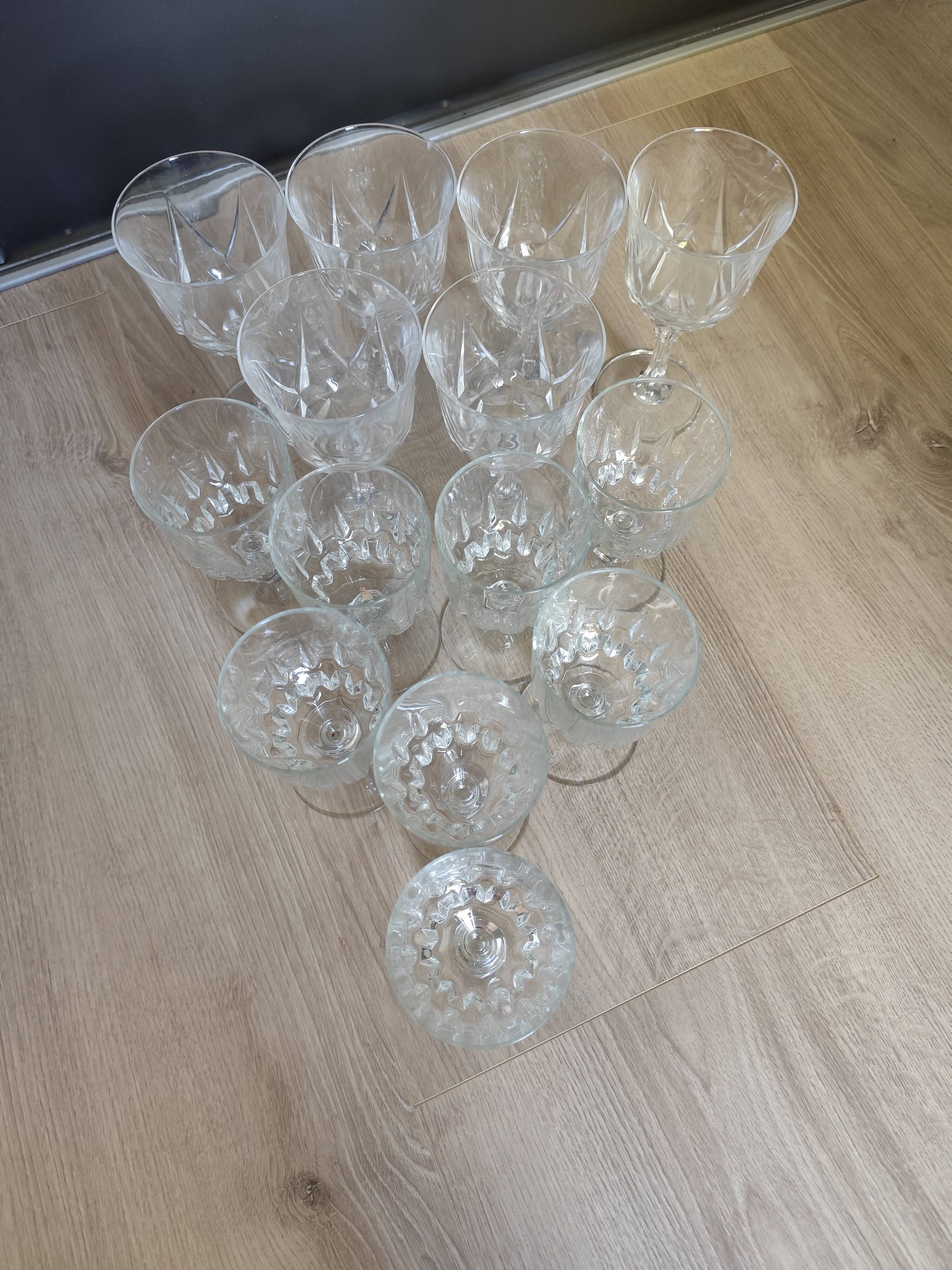 Set of 6 large stemmed glasses + 8 small Cristal d'Arques Water & Wine 1970
