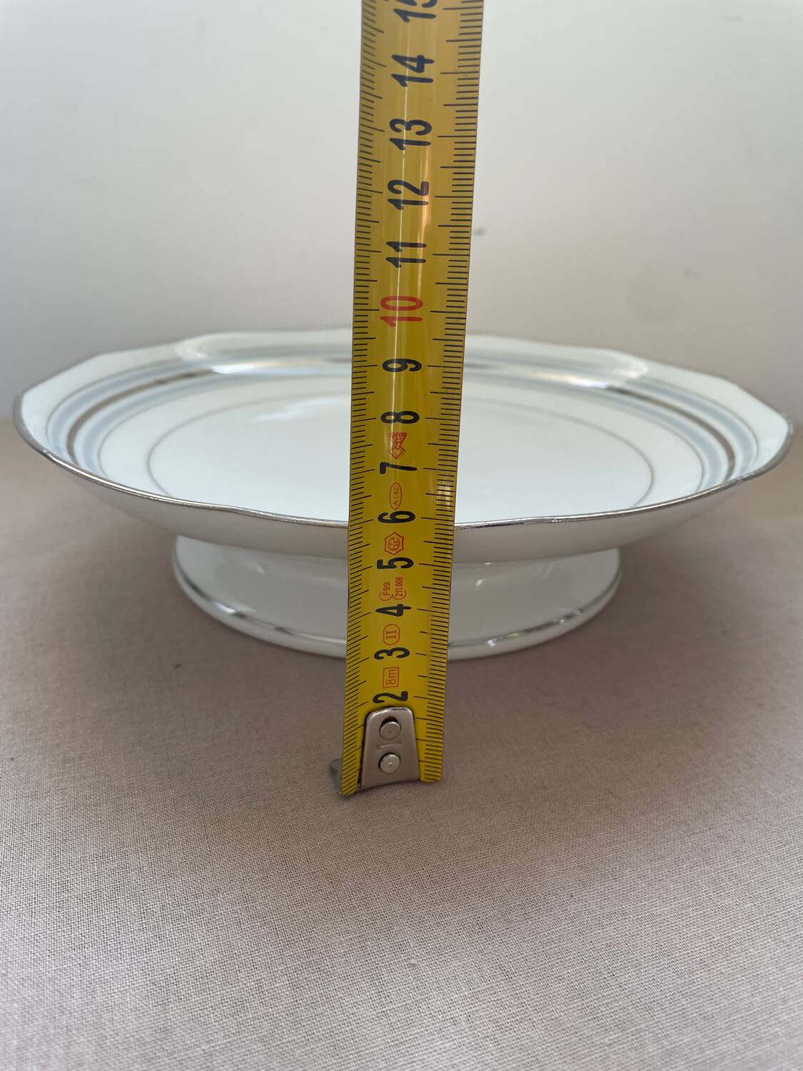 Shallow dish centrepiece French porcelain M&S silver trim