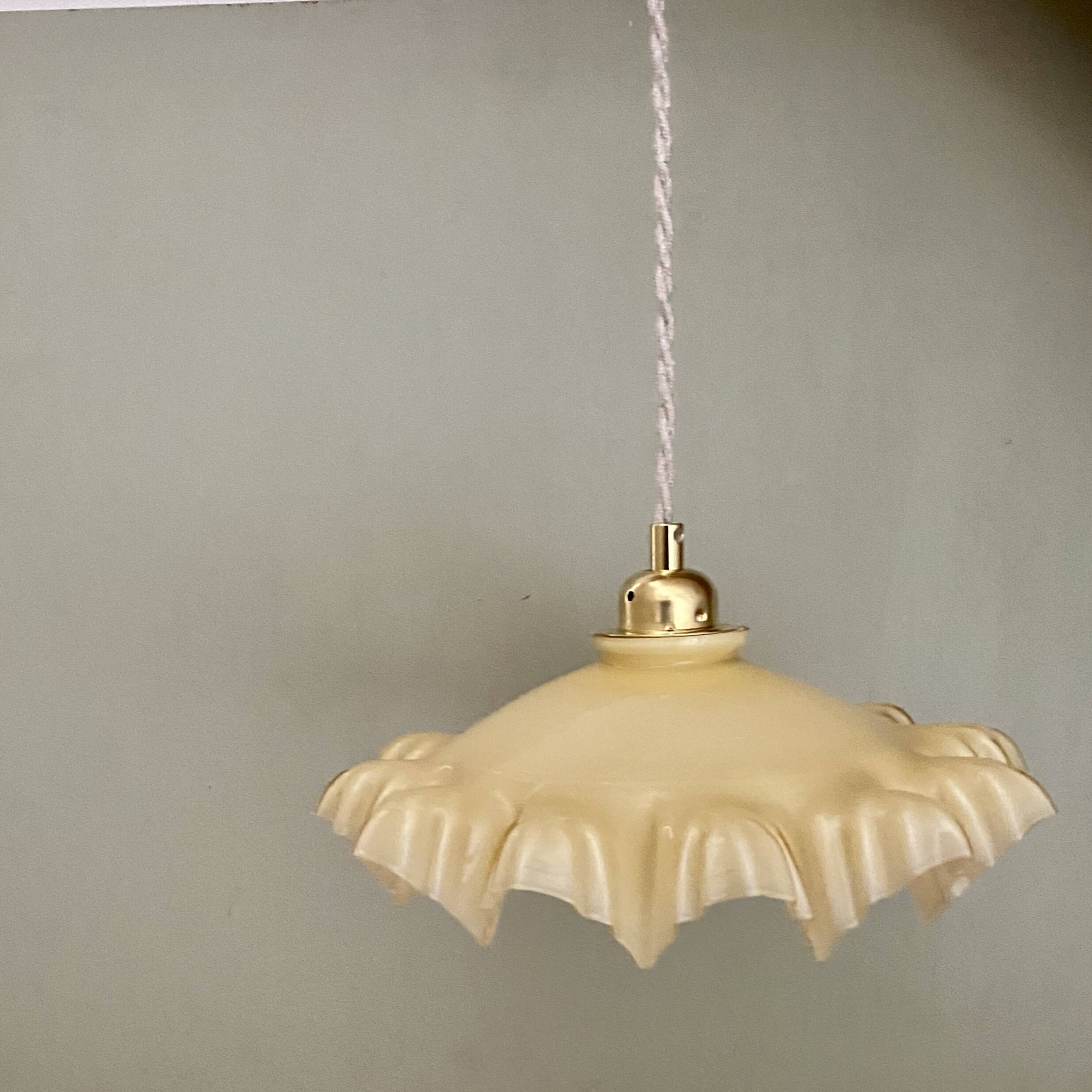 Vintage lampshade pendant light in pale yellow opaline