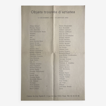 Found objects of artists / Galerie du Jour Agnès B., 1991. Original poster typographed in black