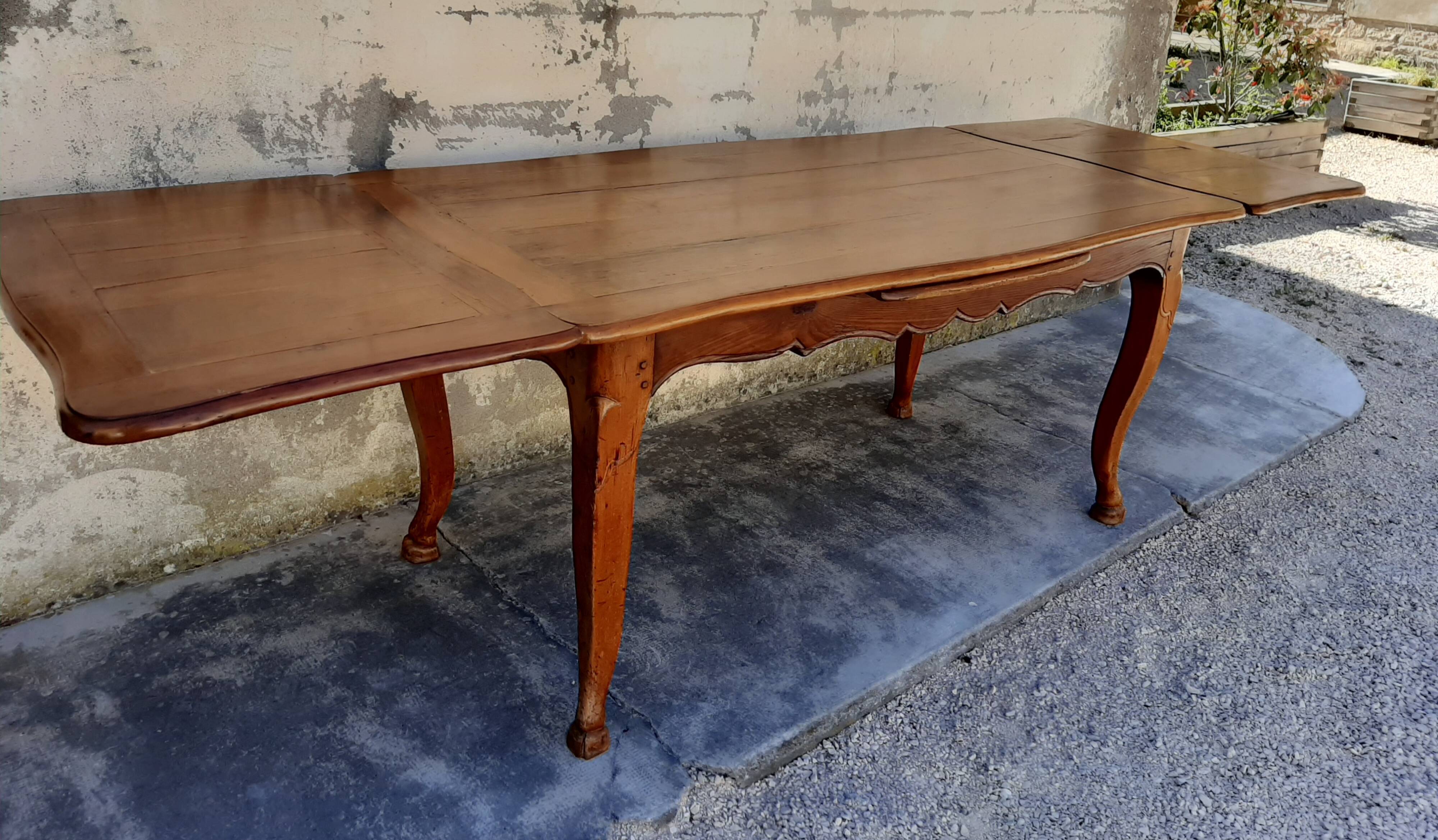 Table de ferme Louis XV en merisier 1900 pied de biche - 2m65