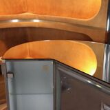 Suede and chrome dry bar with barstools in cognac, italy 1970s