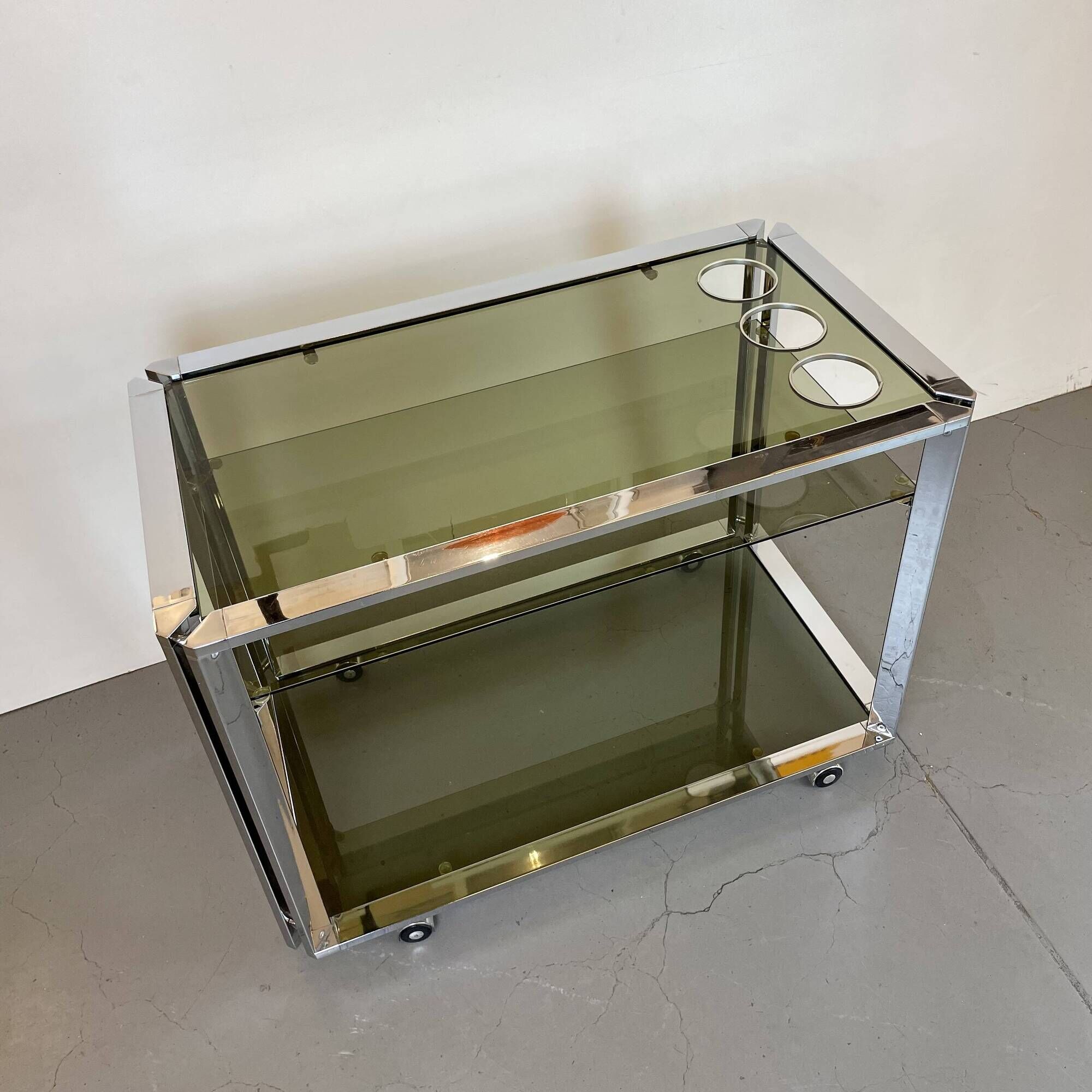 Space Age Chrome and Smoked Glass Bar Cart, 1970s