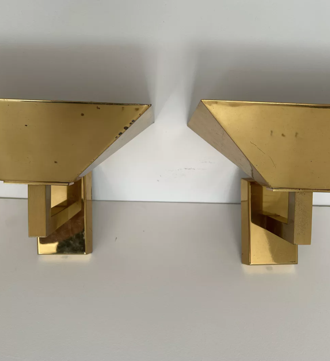Pair of solid brass vintage wall lamp, Germany 1980