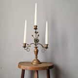 Antique candle holder old brass sunflower baroque countryside three branches