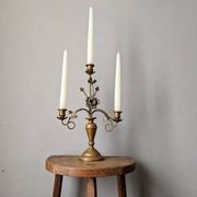 Antique candle holder old brass sunflower baroque countryside three branches