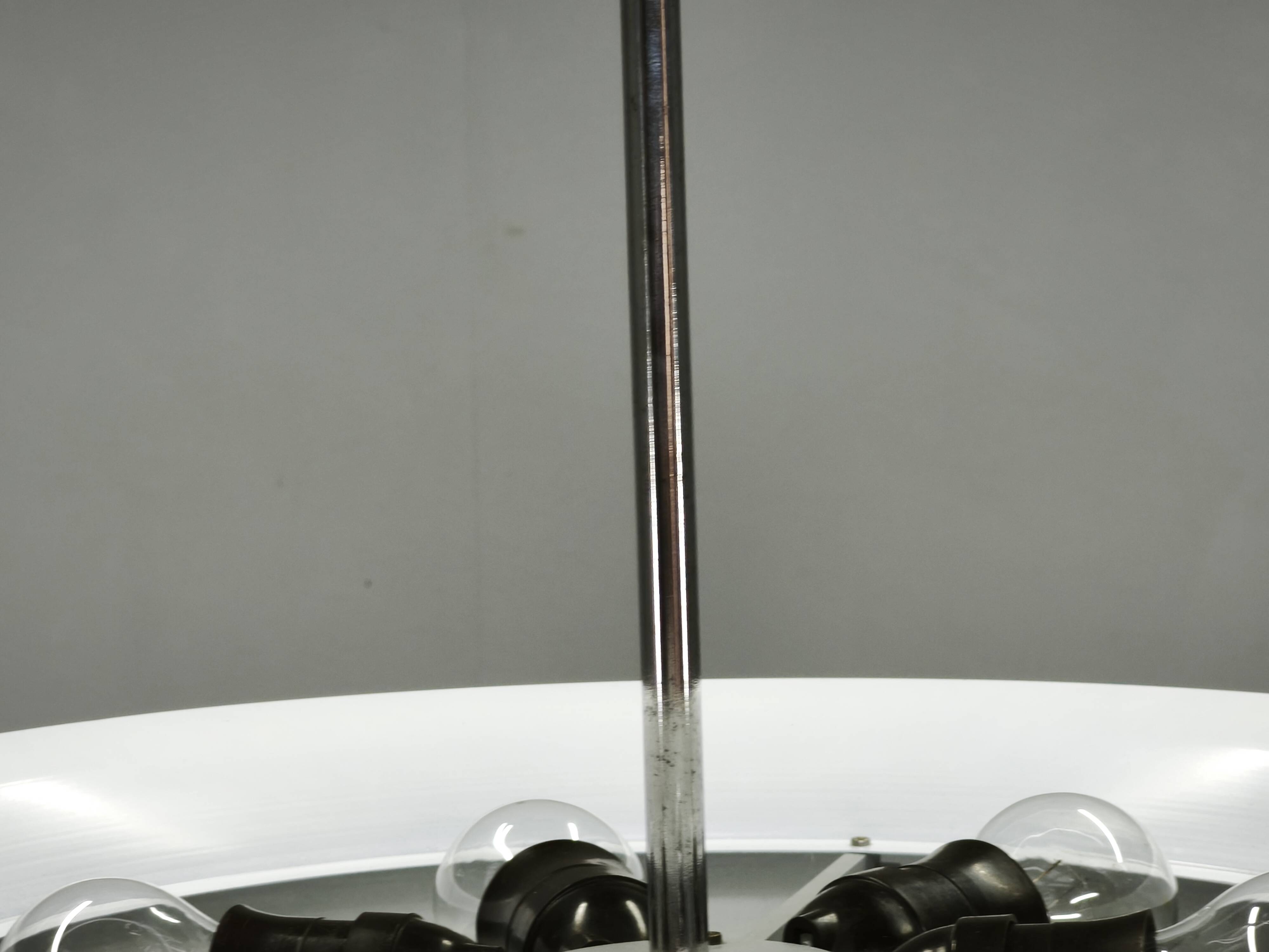 1930s Bauhaus UFO Chrome and Glass Pendant Light, Czechoslovakia