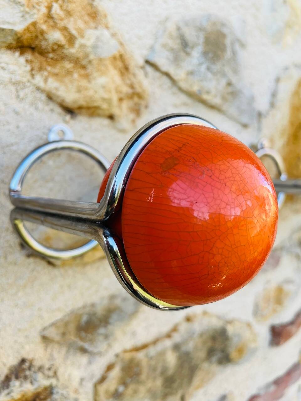 Space Age Chrome and Wood Wall Coat Rack 1970s