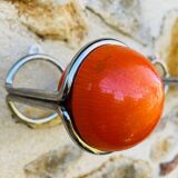 Space Age Chrome and Wood Wall Coat Rack 1970s