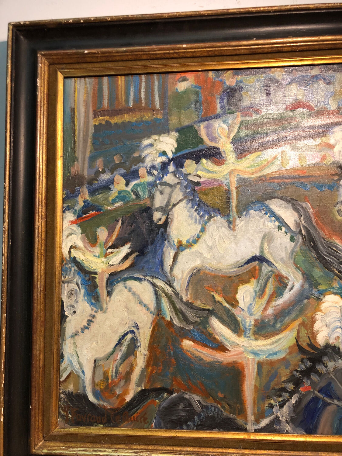 Painting Oil on Canvas Fauvism Circus Horse Dancer Circa 1960