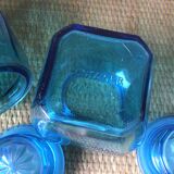2 blue glass jars