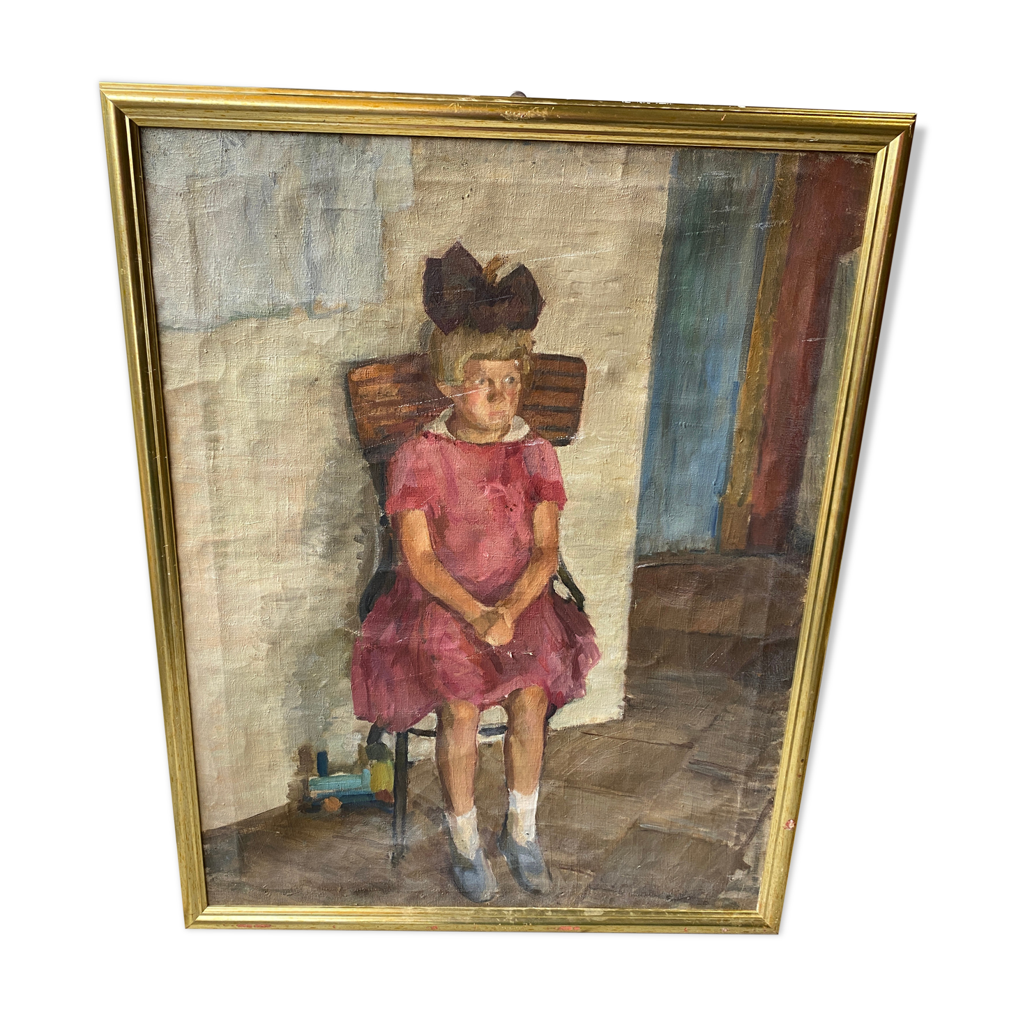 École russe XX siècle fillette assise