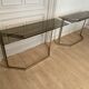 Pair of chrome metal consoles and smoked glass, Italy, 1970s