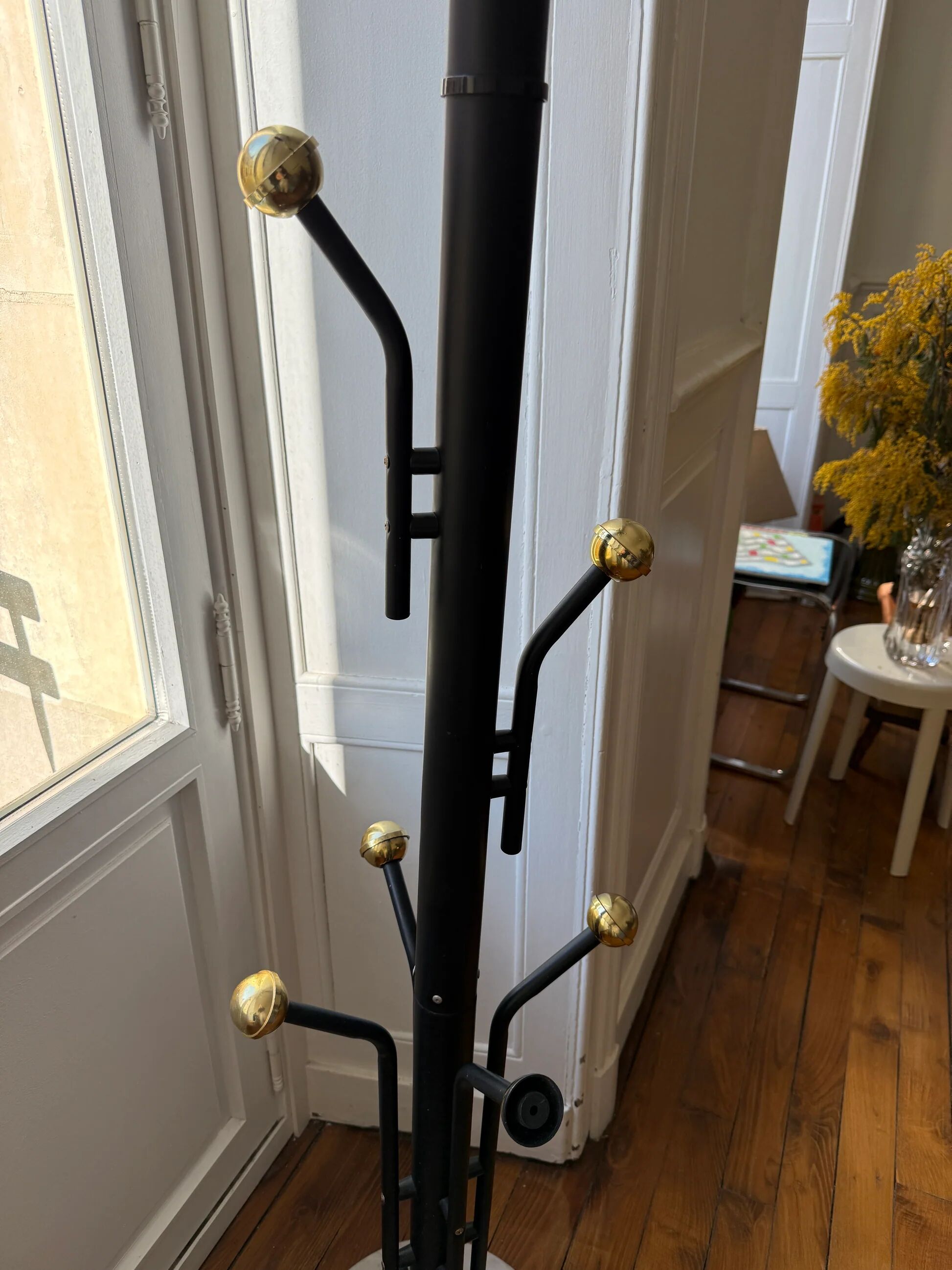 Golden metal coat rack with 14 hooks - 1970s