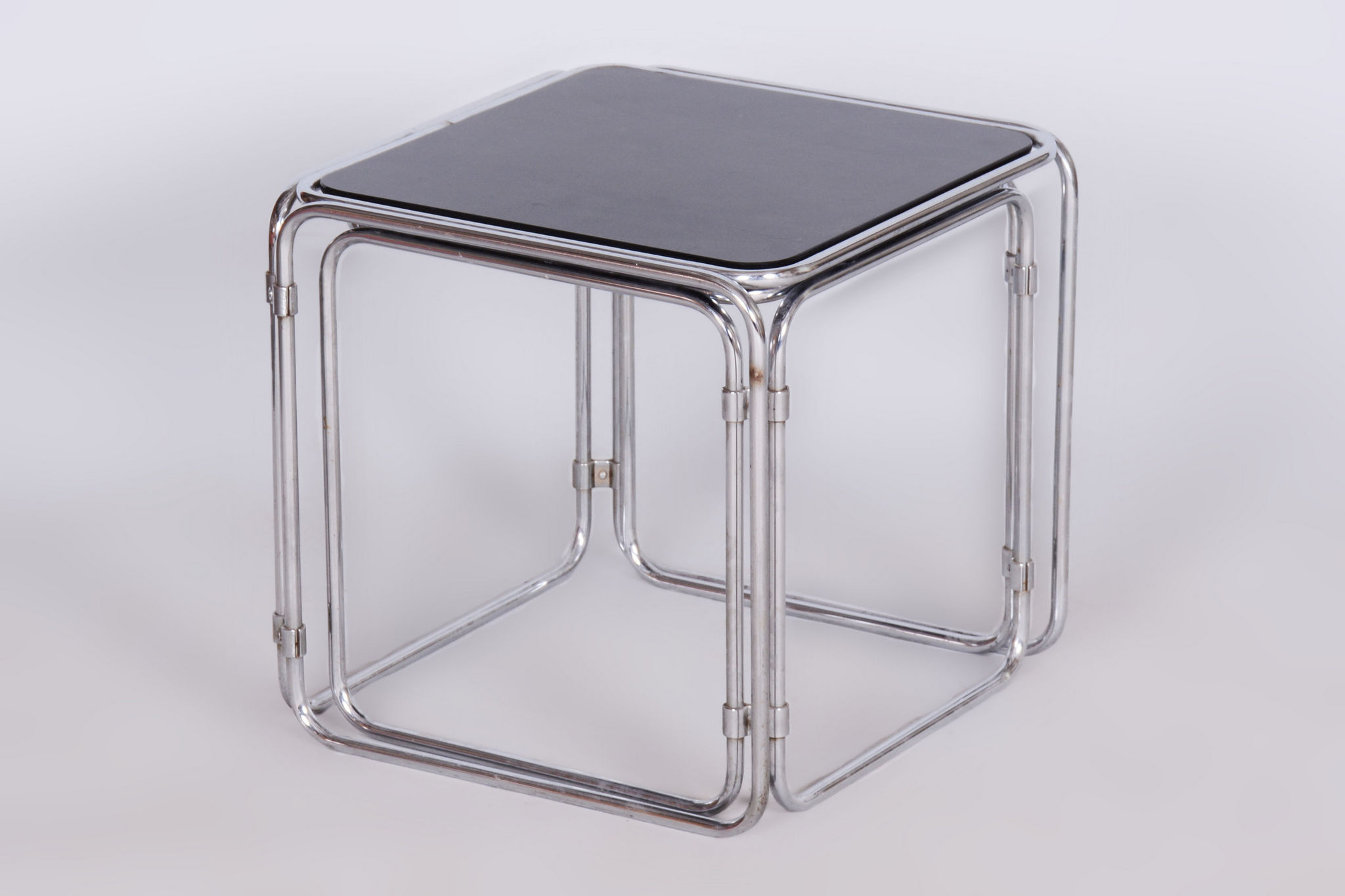 Restored Nesting Tables, Chrome-Plated Steel, Opaxit Glass, Czechia, 1960s