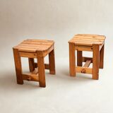 Set brutalist Swedish solid pine stools