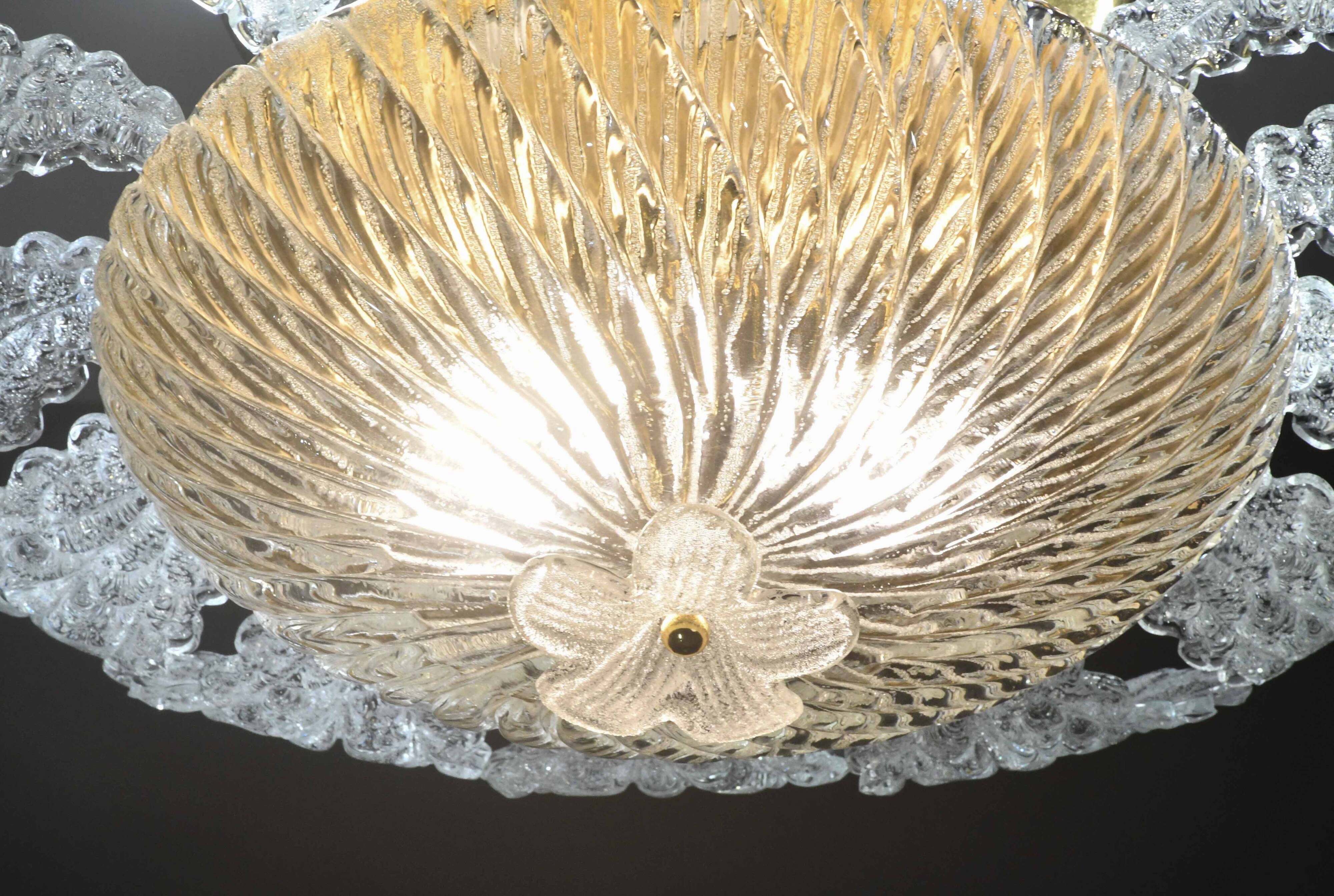 Lovely transparent Murano glass leaf ceiling light or chandelier, 1970s