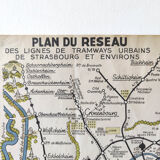 Old map of Strasbourg monuments and tram network