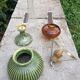 Oil lamp or quinquet in porcelain and glass
