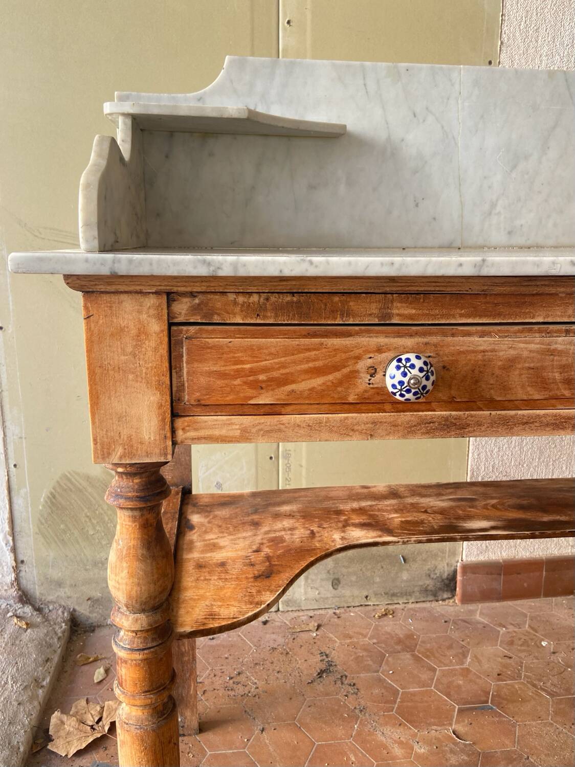 Antique solid wood dressing table with marble top