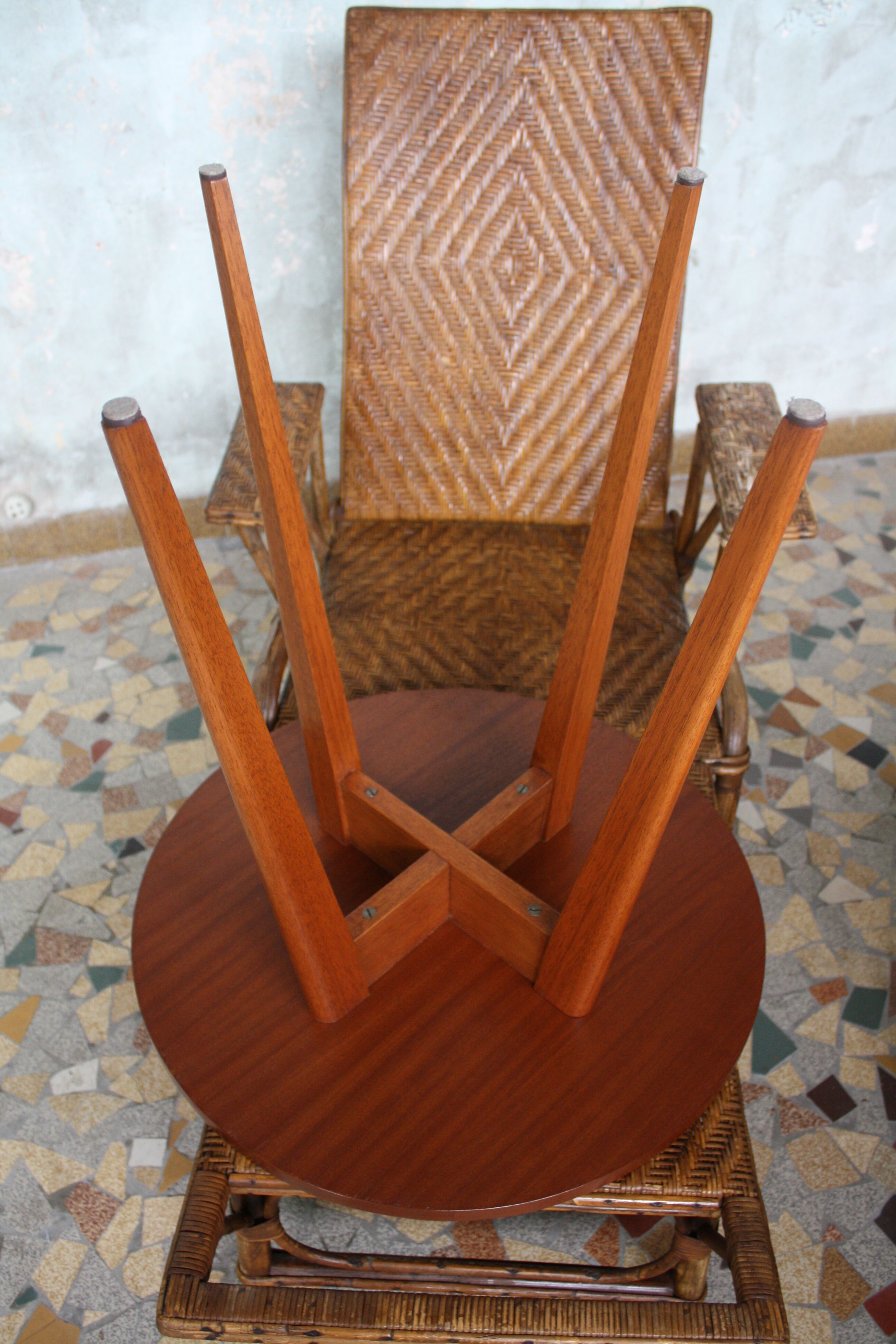 Table teak vintage feet compass